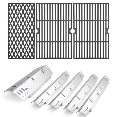 Imagem de Criditpid Peças de reposição de grelha para queimador Dyna-Glo 5 DGH474CRP DGH485CRP DGH483CRP, protetores de placa térmica de aço inoxidável e grelhas de ferro fundido para Dyna-Glo 4 queimadores