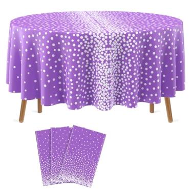 Imagem de VitalCozy 3 peças de toalha de mesa de bolinhas redondas de plástico de 213 cm, à prova d'água, decoração de confetes para casamento, formatura, formatura, Páscoa, festa de aniversário (roxo e prata)