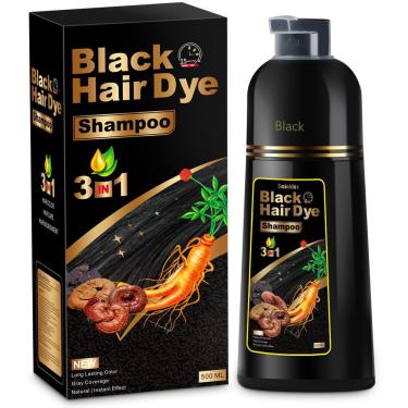Imagem de Shampoo de tintura de cabelo 3 em 1 Sminktec para cabelos grisalhos (preto)