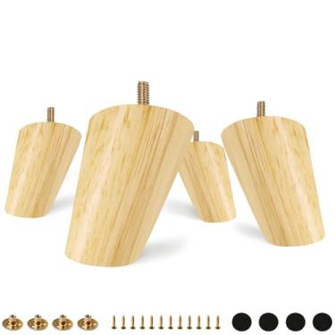 Imagem de FoDau770 Pernas de móveis de madeira de borracha, 7,6 cm, pés de madeira afunilados inclinados, pernas de sofá de meados do século, conjunto de 8, peças de reposição para pés de móveis UNC para