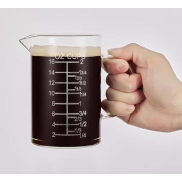 Imagem de Copo medidor de vidro em escala de gravura - [alça isolada | Bico em forma de V] - Feito de copo medidor de vidro de borossilicato alto para cozinha ou restaurante, fácil de ler, 500 ml (473 ml, 2