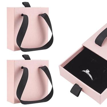 Imagem de TOCCOOL Conjunto organizador de joias 2 em 1 - Caixa de armazenamento portátil com alça para brincos, anéis e colares, estojo de joias rosa para viagem (2 peças, 9,5 x 9,5 x 3,5 cm)