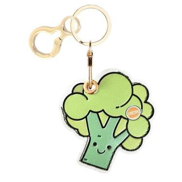 Imagem de BORKUANA Capa de couro compatível com AirTag, linda capa protetora de ar com chaveiro, localizador antiarranhões, rastreador GPS para chaves, bolsa, animais de estimação (brócolis)