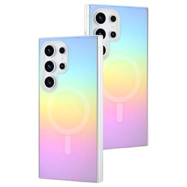 Imagem de AIGOMARA Capa magnética para Samsung Galaxy S24 Ultra [compatível com Magsafe] [fluorescente holográfico iridescente] Capa protetora fina à prova de choque fosca para mulheres meninas 6,8 polegadas