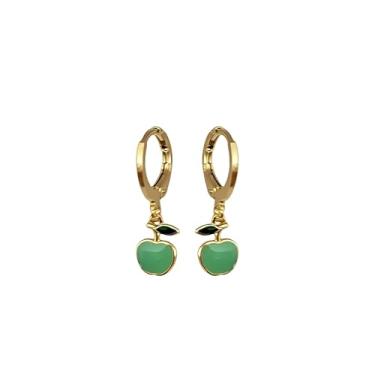 Imagem de Brinco Infantil Argolinha Maçã Verde Folheado Ouro 18k Antialérgico