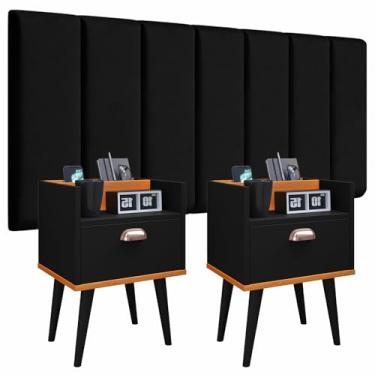 Imagem de Conjunto Cabeceira Cama Casal 1,40 Modulado Com kit 2 Criado Quarto Milena (Preto - Preto/Cinamomo)