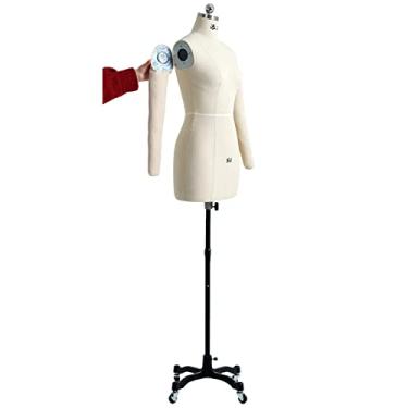 Imagem de CUTPOIY Formas de vestido feminino para costura, manequim de costura com braços, manequim plus size suporte sobre rodas para costurar roupas, costureiras falsas interessantes (branco pequeno)
