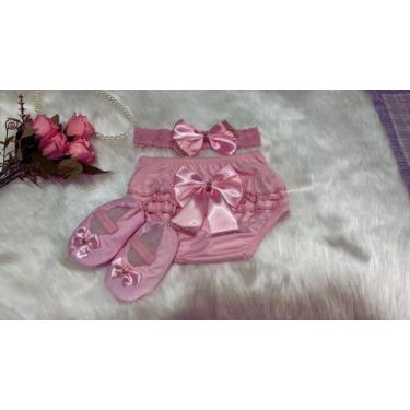 Imagem de Calcinha Bunda Rica Bebê + Sapatinho + Faixa Cabeça com laço Tapa Fral