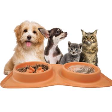 Imagem de Comedouro Bebedouro 2 Em 1 Silicone Raçao Agua Cachorro Gato Cao Pet Animais Comida Hidrataçao Tijela Dobravel Portatil