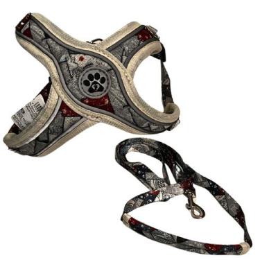 Imagem de Kit Guia e Peitoral Dacron em X para Cães Tamanho P - Moment, Cinza
