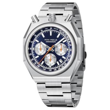 Imagem de MF MINI FOCUS Relógios masculinos exclusivos (cronógrafo/à prova d'água/luminoso/calendário/24 horas) relógios masculinos com pulseira de aço inoxidável de rosto grande, Azul_prata