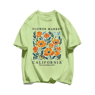 Imagem de Camiseta Feminina Casual de Algodão - Estampa Floral Amarela - Manga C