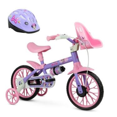 Imagem de Bicicleta Infantil Menina Aro 12 Minnie Disney Com Capacete - Nathor