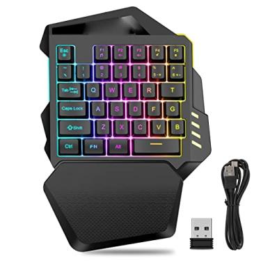 Imagem de Teclado de Jogo Mecânico RGB de Uma Mão, Teclado de Jogo Profissional 2.4G Sem Fio Tipo C Com Tecla Embutida, Modos de Iluminação 8RGB, 35 Teclas