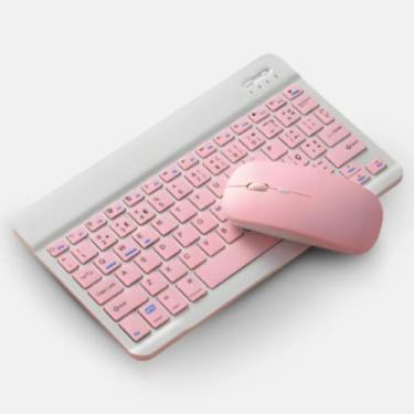 Imagem de Teclado e Mouse Sem Fio Bluetooth com Design Compacto, Conexão USB, Bateria Inclusa (Teclas rosas)