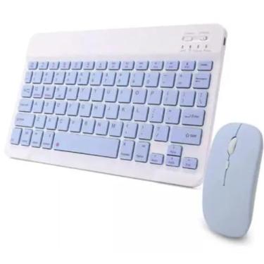 Imagem de Kit Teclado e Mouse Sem Fio Bluetooth para Notebook e Tablet, Azul Claro