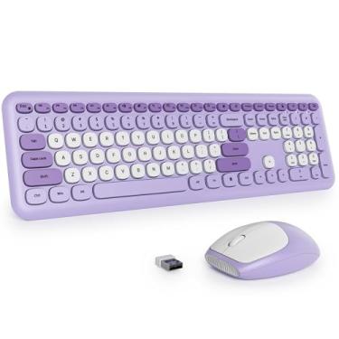 Imagem de Fogruaden Combo silencioso de teclado e mouse sem fio, máquina de escrever retrô fofa de 2,4 GHz, teclado roxo colorido, design fino, digitação de baixo ruído para casa, escritório, Windows PC, laptop