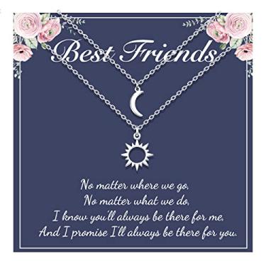 Imagem de MANVEN Colar para melhor amigo do sol e da lua, para 2 colares de pedante da amizade, presente para mulheres, adolescentes, melhor amiga, Metal, Zircônia cúbica,