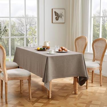 Imagem de ZeeMart Toalha de mesa básica texturizada de linho, 137 x 187 cm, marrom cacau, toalha de mesa retangular marrom estilo fazenda, resistente a vincos, laváveis e pesadas