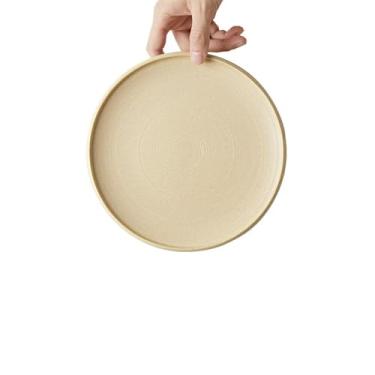 Imagem de Prato de carne específico para restaurante, utensílios de mesa redondos de cerâmica sólida doméstica - prato plano de 21,6 cm - laranja