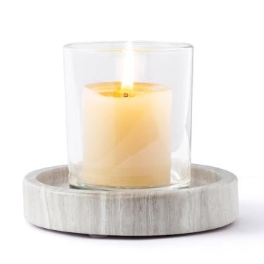 Imagem de WORHE Castiçais Itália Premium Natural Marble Castiçal para Jarra Pilar Velas Grande Base Redonda Prato de Joias Bandeja Central de Mesa de Jantar de Casamento Decoração de Casa Cinza Claro (WH074)
