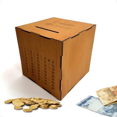 Imagem de Cofre Desafio Japonês em MDF Caramelo 15x15cm Economizar Dinheir Modelo Cubo Metas de R$1.000 R$5.000 R$10.000 R$20.000 Woodbox Poupança (R$ 1 Mil)