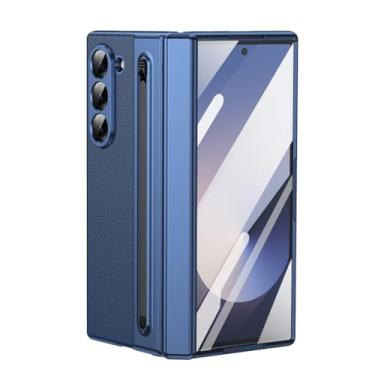 Imagem de HAO RIYLN Capa ultrafina para Samsung Galaxy Z Fold6, capa de couro antiarranhões, proteção à prova de choque, capa de negócios galvanizada, azul, Z DOBRAD6