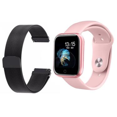 Imagem de Kit 1 Smartwatch T80 Novo P70 Rosa + 1 Pulseira Preto