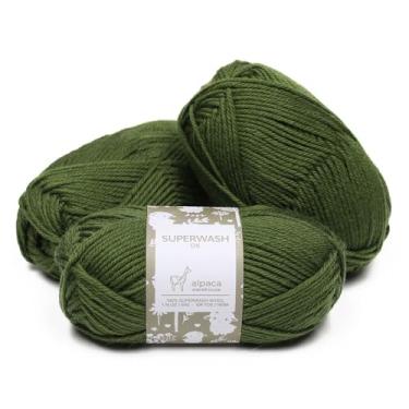 Imagem de 100% lã pura superwash conjunto de 3 novelos (150 gramas) peso DK - proveniente diretamente do Peru - Heavenly Soft e perfeito para tricô e crochê (verde folha)