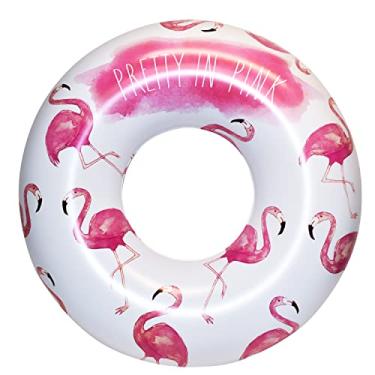 Imagem de Anel flutuante Rae Dunn por CocoNut Float - Lindo padrão de flamingo rosa - Tamanho adulto grande 122 cm inflável jangada e tubo interno de água durável - passeio estável para festas de verão e eventos de natação