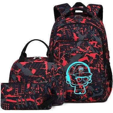 Imagem de LEDAOU Mochila Para Meninos Adolescentes, Mochilas Escolares, Conjunto De Infantis Com Lancheira E Estojo (Vermelho Grafite)