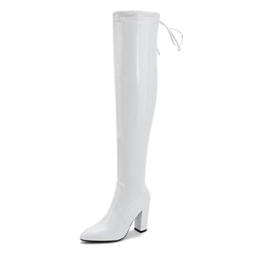 Imagem de Heiyom Botas Femininas De Cano Alto Acima Do Joelho, Bico Fino, Salto Grosso, Zíper, Cadarço, Longo, Branco-40 (250/Us$ 8,5)
