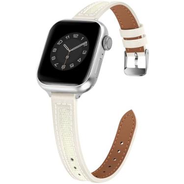 Imagem de Newlibery Pulseira feminina de lona de couro de grão Silm compatível com Apple Watch séries 10, 9, 8, 7, 6, 5, 4, 3, 2 e 1 de 38 mm, 40 mm, 41 mm, 42 mm (S10)