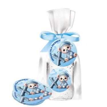 Imagem de kit 25 Lembrancinhas Alcool Gel Ursinho Azul Maternidade e Chá De Bebê