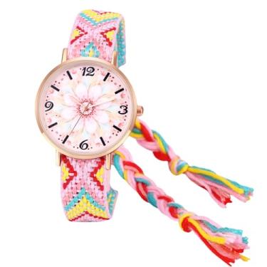Imagem de JewelryWe Relógio de pulso boêmio trançado estilo étnico ajustável estilo boêmio amizade para mulheres e mulheres, Sem corrente - A, Relógio trançado trançado