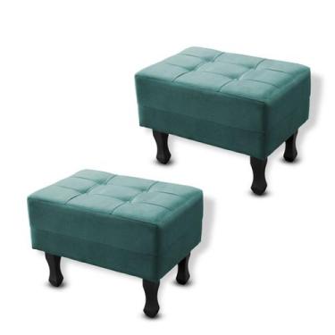 Imagem de Kit 2 Puffs Bella Retangular Decorativo Suede Azul Turquesa - Maitê Mo
