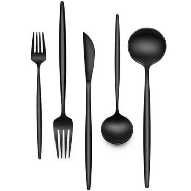 Imagem de Conjunto de talheres EWFEN de 30 peças em aço inoxidável preto