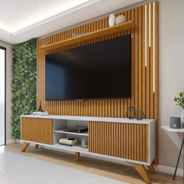 Imagem de Rack com Painel para TV até 75 Polegadas Ripado 100% MDF com LED 218cm