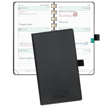 Imagem de POPRUN Agenda de bolso 2026 (tamanho fino 8,9 cm x 16,5 cm) Calendário semanal e mensal para bolsa, com compartimentos de hora em hora, papel grosso de 100 g/m2, capa macia espiral, suporte de caneta