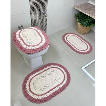 Imagem de Jogo De Banheiro Em Crochê 3 Peças Vezinho Artesanal (Rosê)