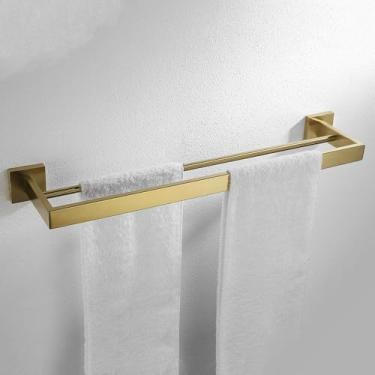 Imagem de Conjunto de banheiro dourado escovado - suporte para toalhas de aço inoxidável - 6 peças de ferragens, 2 barras para toalhas