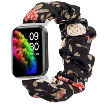 Imagem de Pulseira de relógio inteligente RUIMEN de tecido elástico de 22 mm, pulseiras de substituição fofas compatíveis com relógios inteligentes RUIMEN D1 de 4,7 cm (flor preta)