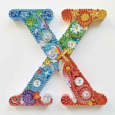 Imagem de MVVMTOP Kit de pintura de diamante, letra X DIY 5D, arte de diamante artificial de cristal de forma especial, artesanato em mosaico parcial para iniciantes, decoração de parede, presente para quarto