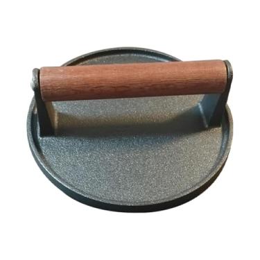 Imagem de Bothyi Prensa para hambúrguer com cabo de madeira, grelha redonda, ferramenta para churrasco, utensílio de cozinha, máquina de fazer hambúrgueres resistente