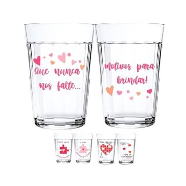Imagem de Kit 2 Copos Americanos Vidro Personalizado Dia dos Namorados 190ml Presente Criativo Amor Love Romance Qualidade Resistência Acabamento em Verniz