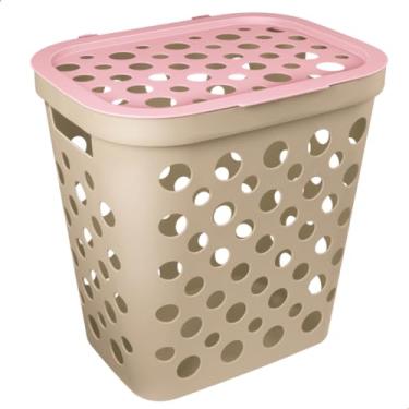 Imagem de Cesto Telado 30 Litros com Tampa e Alça Cesto de Roupa Suja Infantil Menina Menino Bebê Rosa Azul(Rosa)