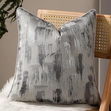 Imagem de vctops Capas de almofada decorativas abstratas cinza de luxo capa de almofada quadrada macia para sofá quarto carro (cinza prateado, 45,72 cm x 45,72 cm)