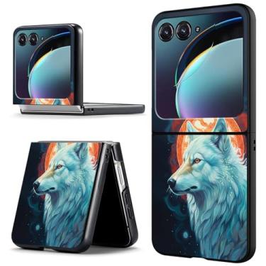 Imagem de ACWDMKH Capa para Motorola Razr Plus 2023/Motorola Razr 40 Ultra capa fina rígida PC ultrafina anti-arranhões à prova de choque capa protetora para Motorola Moto Razr + Plus 2023, lobo azul lua
