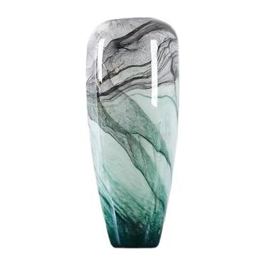 Imagem de Scizorito Vaso de cristal enorme, vaso de arte para pintura a tinta, estilo luxuoso leve para decoração de casa, peça central, escritório, flores e botões (verde grande)