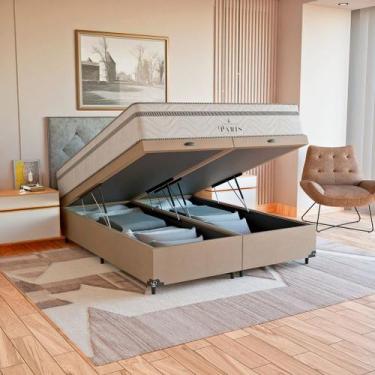 Imagem de Cama Box Baú Queen Bege + Colchão Paris Molas Branco - eShop casa